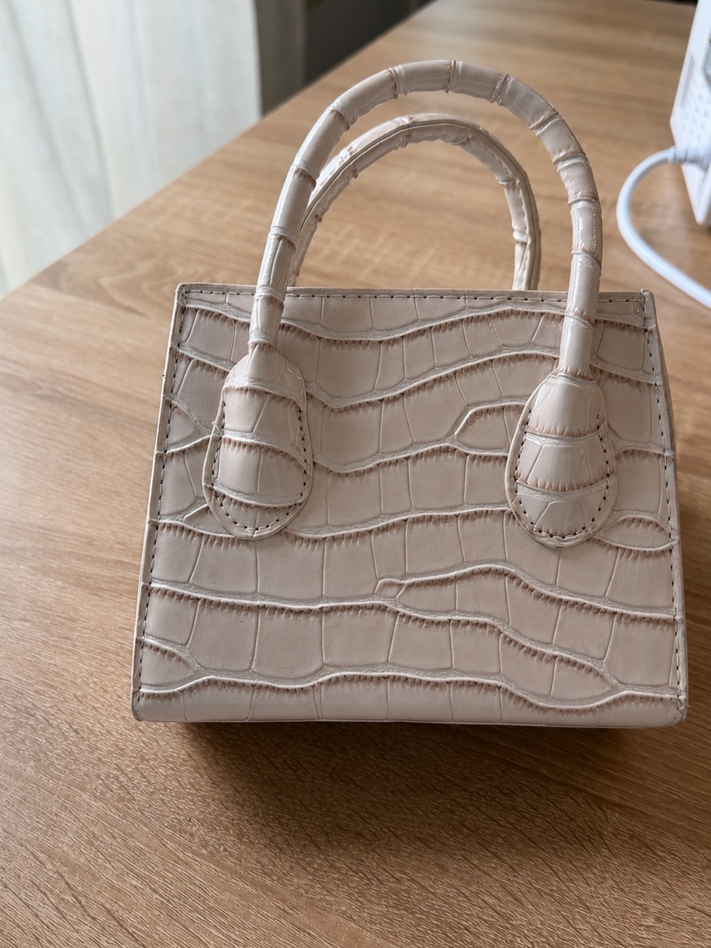 Chic Croc-Embossed Mini Tote in Beige